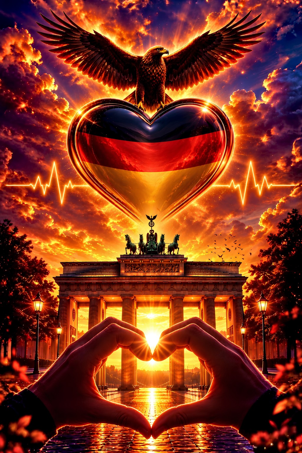 Deutschland im Herzen Poster mit Brandenburger Tor, Deutschland-Herz und Adler